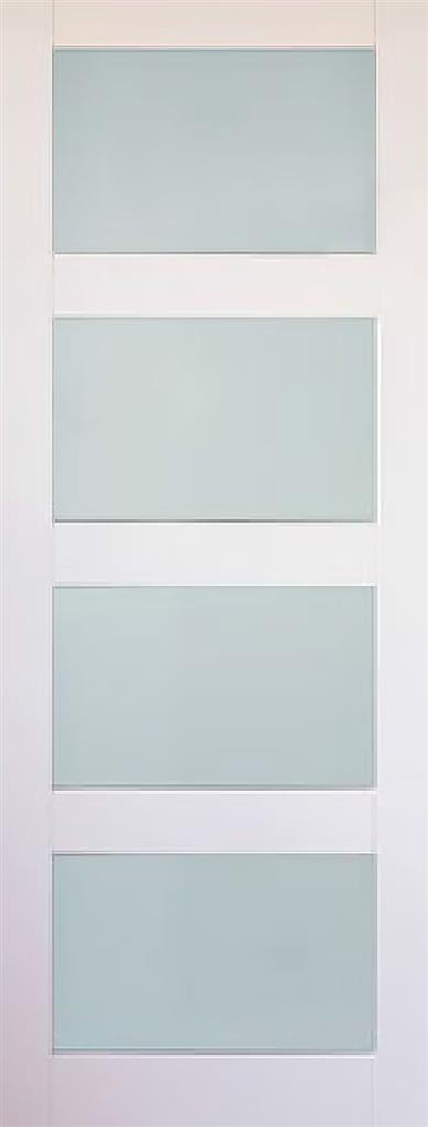 6' 8" X 2' 10" Kirkland White Primed 4 Panel Horizontal Etched Glass Door