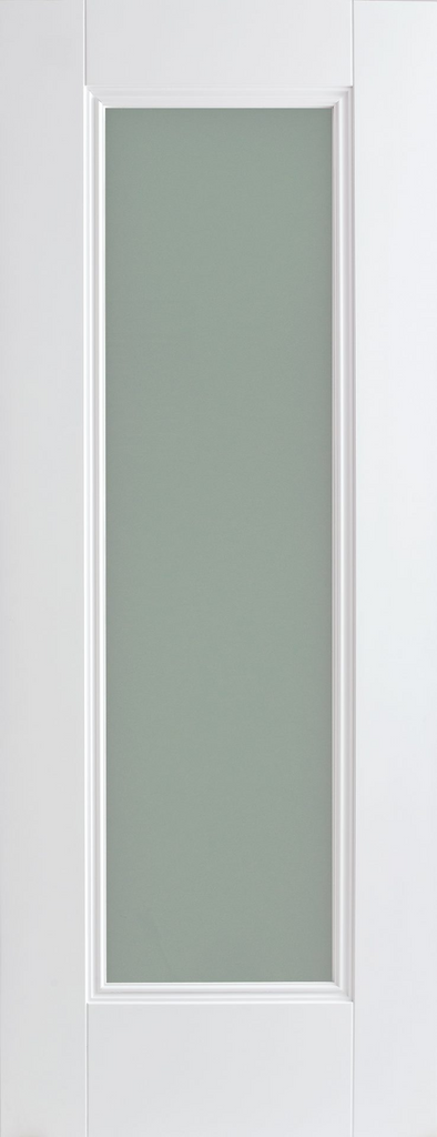 6' 8" X 2' 8" Doras Amsterdam White Primed 1 Lite Frosted Glass Door