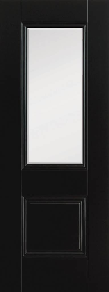 6'8" X 2'10" Arnhem Black Premium Primed Door - Clear Bev Glass