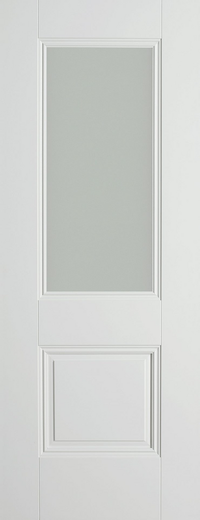 6' 8" X 2' 10" Doras Arnhem White Primed Opaque Glass Door