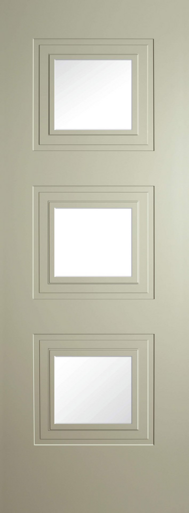 6'6" X 2'0" Bergerac 3 Panel Silk Grey Premium Primed Door - Clear Glass
