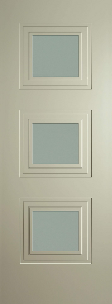 6'6" X 2'0" Bergerac 3 Panel Opal Silk Grey Premium Primed Laminate Door Glazed