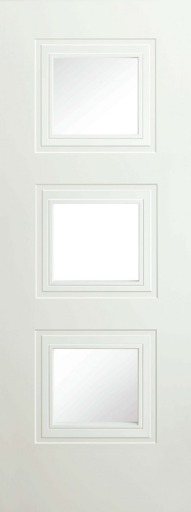 6'6" X 2'4" Bergerac 3 Panel White Premium Primed Door - Clear Glass