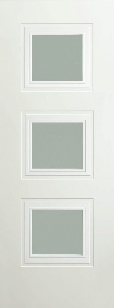 6'6" X 2'6" Bergerac 3 Panel Opal White Premium Primed Laminate Door Glazed