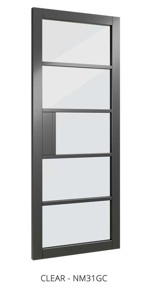 6' 6" X 2' 6" Nm31 (Black) Clear Glass Deanta Door