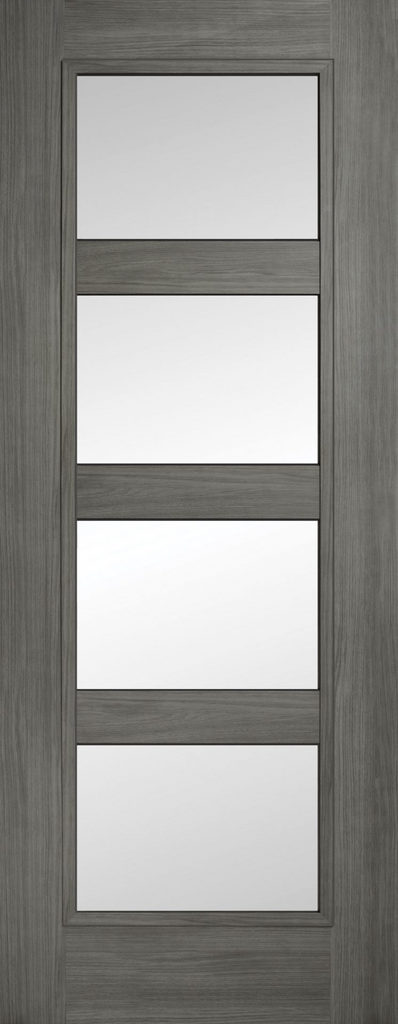 6'6" X 2'0" Shaker 4 Panel Luxury Grey Laminate Door - Clear Glass
