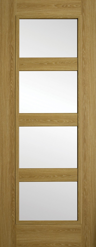 6'6" X 2'6" Shaker 4 Panel Limed Oak Luxury Laminate Door- Clear Glass