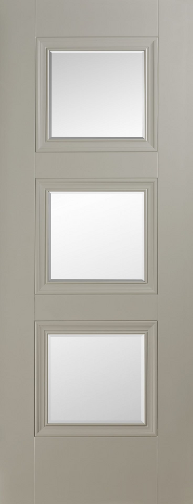 6'8" X 2'10" Vienna Silk Grey Premium Primed Door - Clear Bev Glass