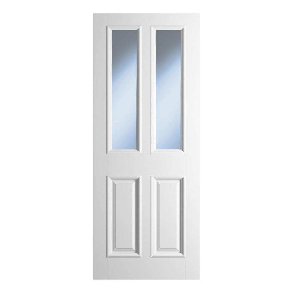 6'8" X 2'4" Bedford 2 Panel / 2 Lite Bolectio Primed Door - Clear Glazed
