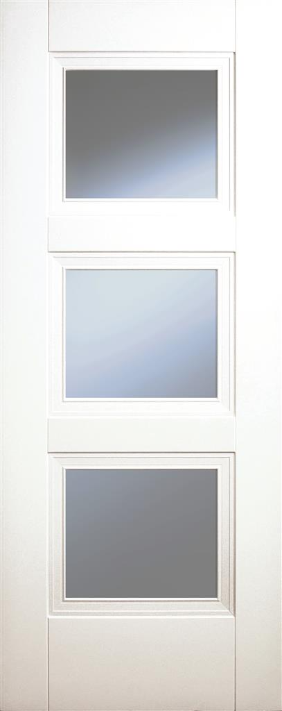 6'8" X 2'10" Franklin 3 Panel White Primed Door - Clear Glazed