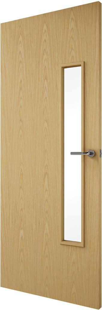 6'8" X 2'10" Flush Oak Veneer Match Fs 18g Fire Door Fd30 - Wire Glazed