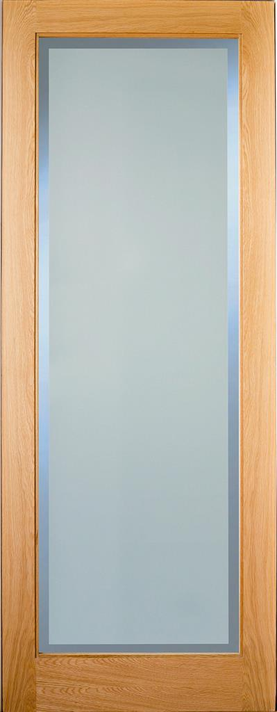 6' 6" X 2' 6" White Oak Glazed Rushmore Etched With Clear Border Glass Door
