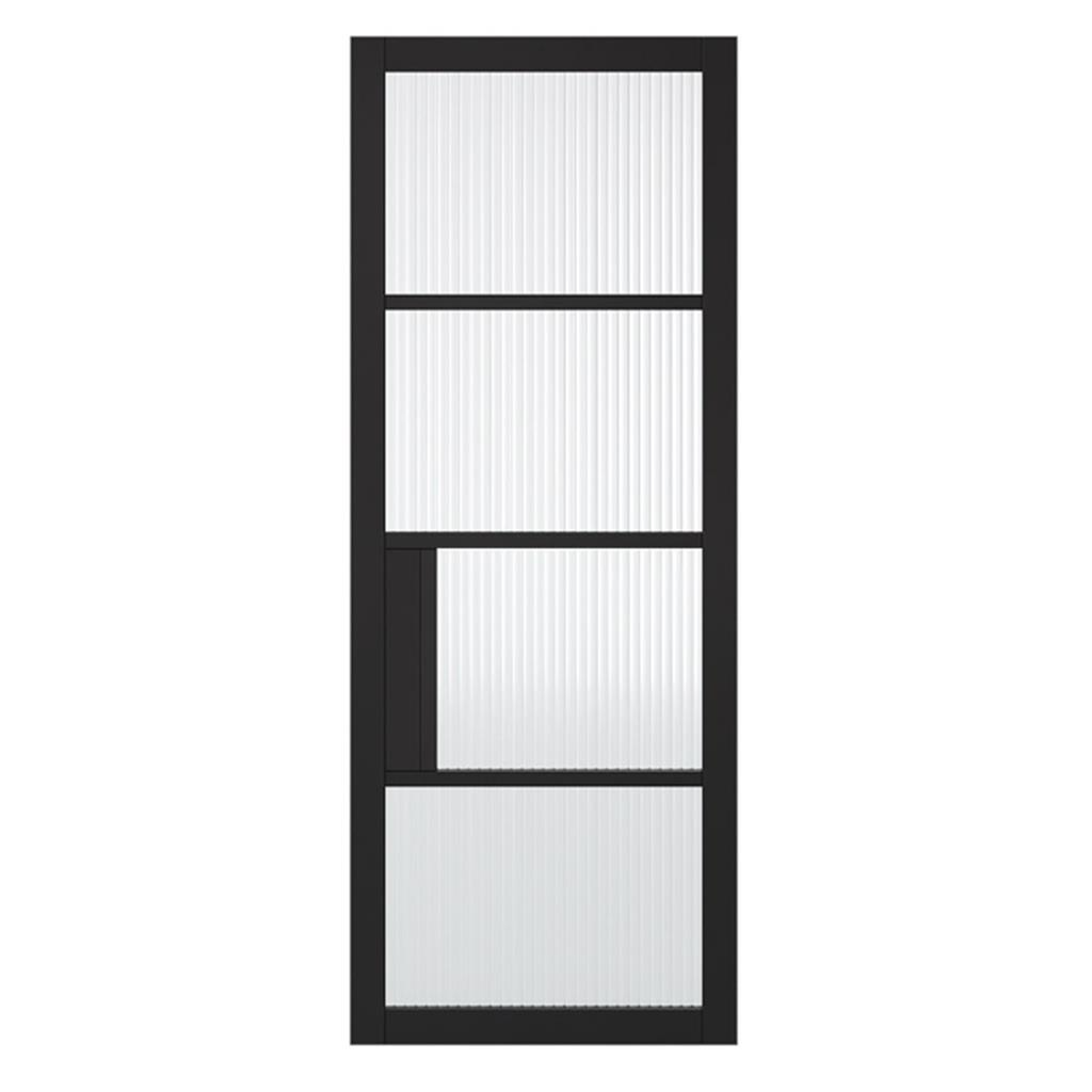 6'8" X 2'4" Portland 4 Lite Black Reeded Glazed Door