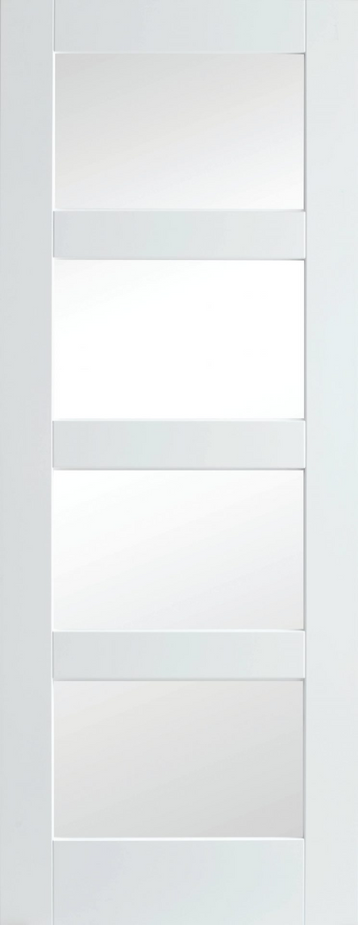 6'6" X 2'0" White Shaker 4 Lite Primed Door - Clear Glass