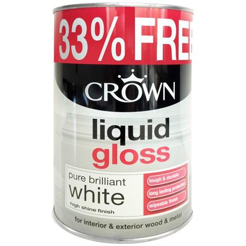 Crown 1 Litre Liquid Gloss Pure Retail Brilliant White - 33% Extra Free