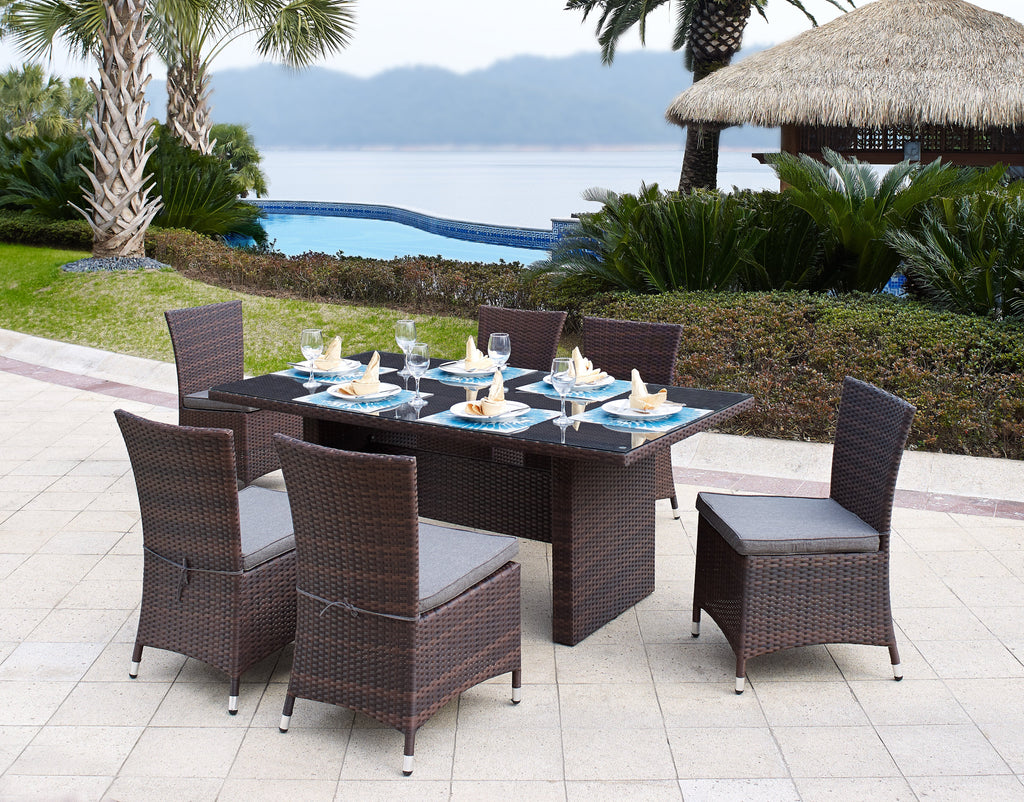 6 Seater Dark Rattan Dining Set
