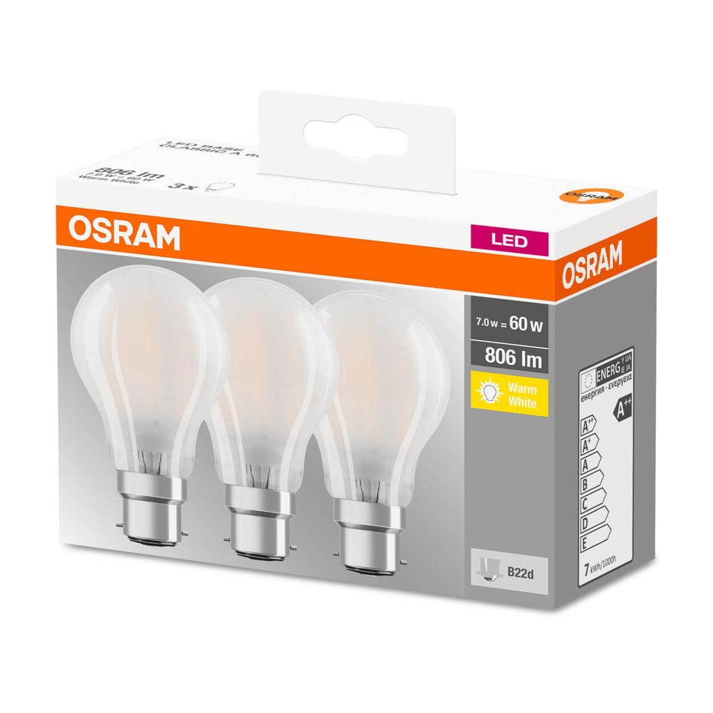 Led 7w B22 Gls Frosted (60w) Osram 3 Pack