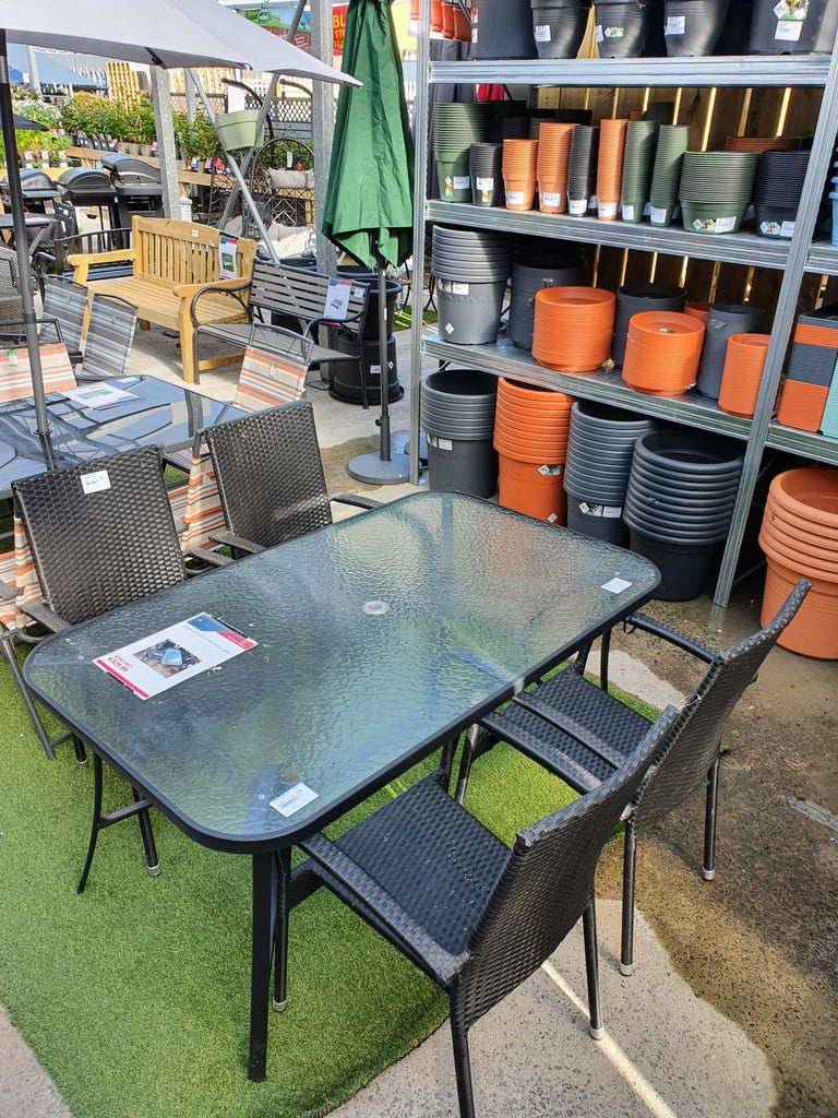 Plaza Glass Table & 4 Wicker Chairs