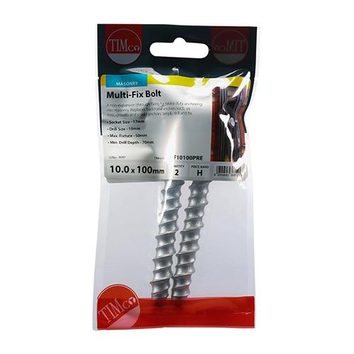 Pack (2) 10 X 100 Timco Multi-fix Bolt Hex Head