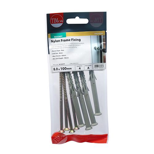 Pack (4) 8.0 X 100 Timco Nylon Frame Fixing