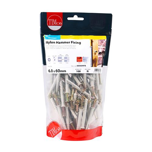 Box (100) 6.0 X 60 Timco Nylon Hammer Fixing