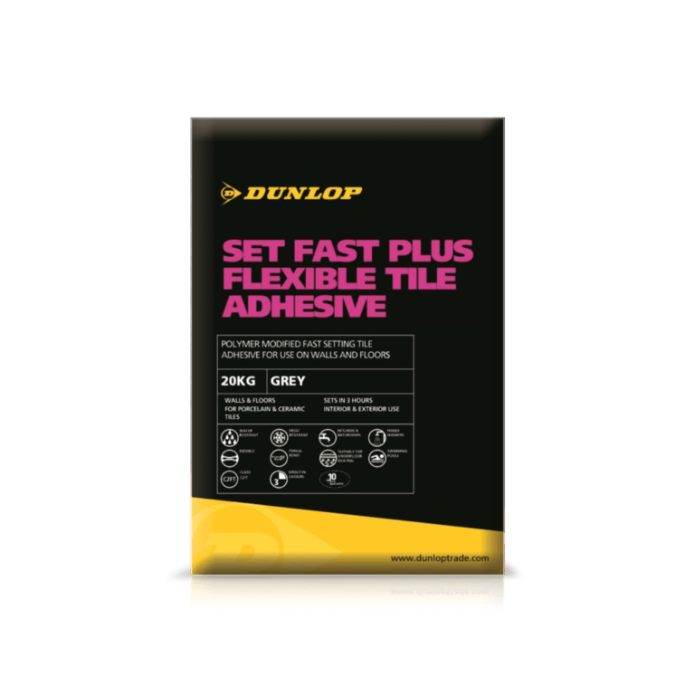 20kg Dunlop Setfast Plus Tile Adhesive Grey - Flexible - Floor & Wall Tile Adhesive