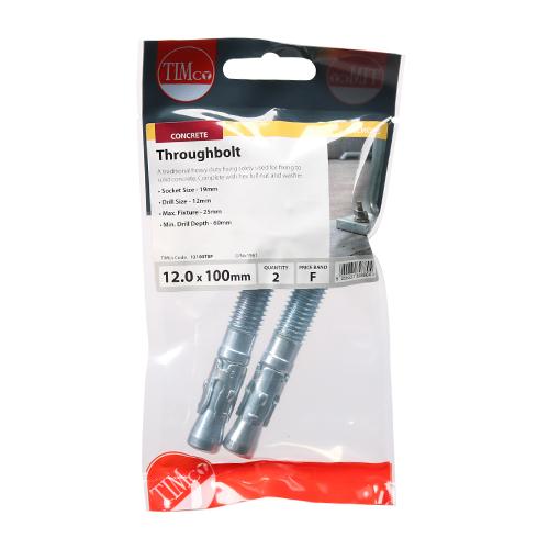 Pack (2) M12 X 100 Timco Through Bolt - Loose